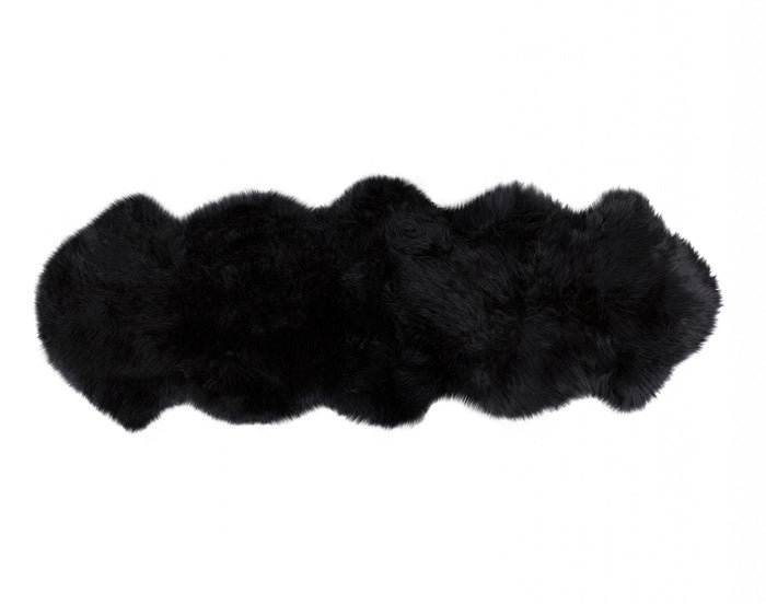 6' Black Genuine Sheepskin Animal Print Shag Area Rug