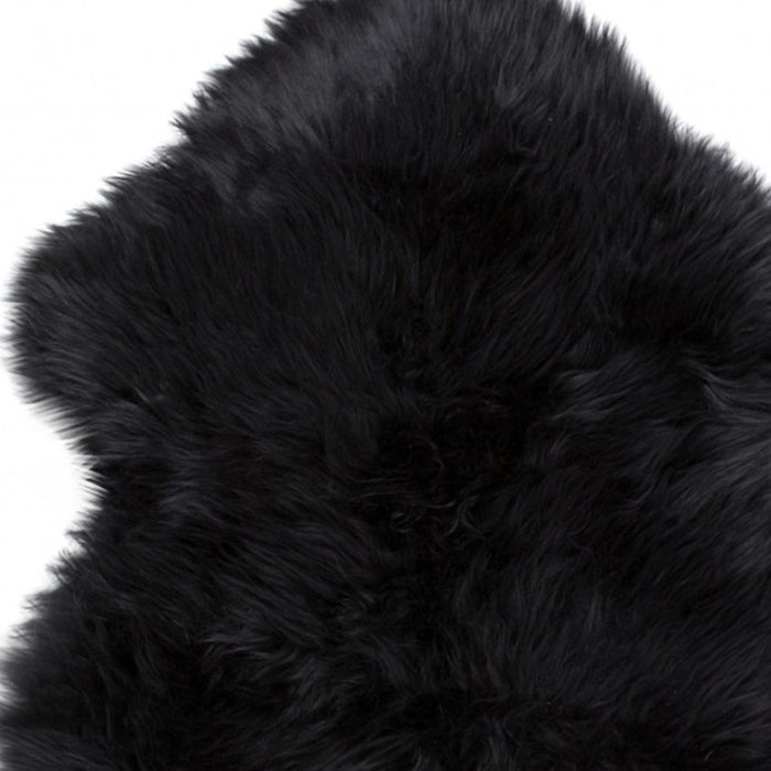 6' Black Genuine Sheepskin Animal Print Shag Area Rug