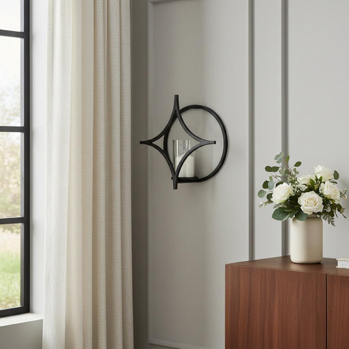 6" Black Quatrefoil Metal Wall Sconce Candle Holder