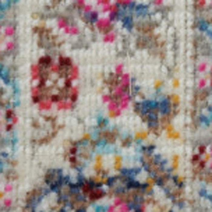 6' Blue and Beige Floral Distressed Runner Rug
