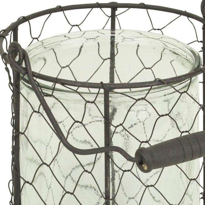 6" Brown and Clear Wire Basket and Glass Jar
