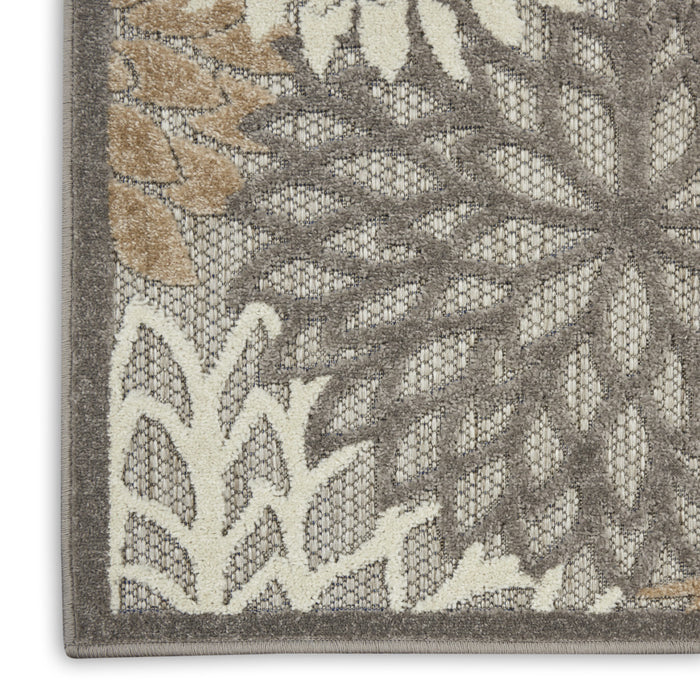 6' Gray And Ivory Floral Indoor Outdoor Area Rug