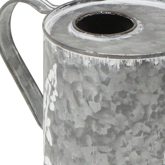 6" Gray And White Galvanized Metal Flowers Hand Painted Decorative Watering Can