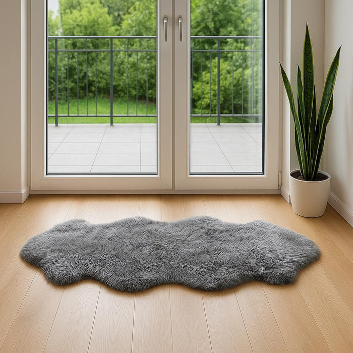 6' Gray Genuine Sheepskin Animal Print Shag Area Rug