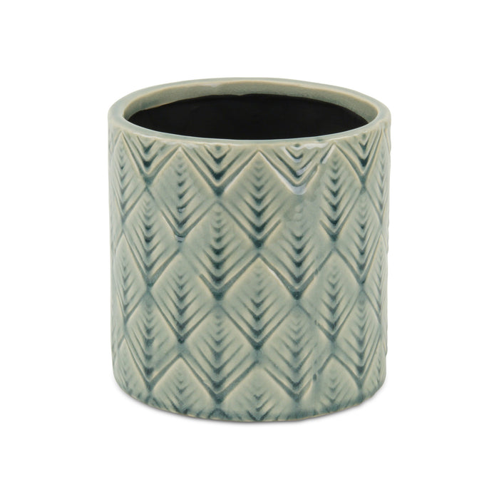 6" Green Geometric Ceramic Indoor Outdoor Round Pot Planter
