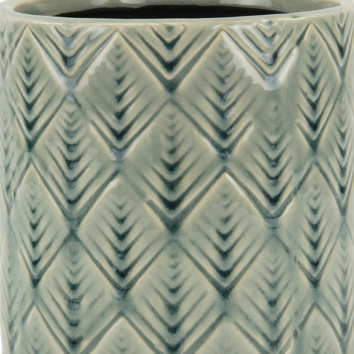 6" Green Geometric Ceramic Indoor Outdoor Round Pot Planter