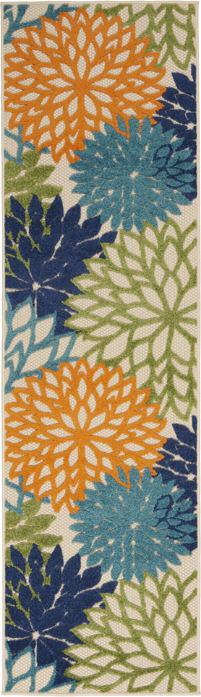 6' Ivory And Blue Indoor Outdoor Runner Rug