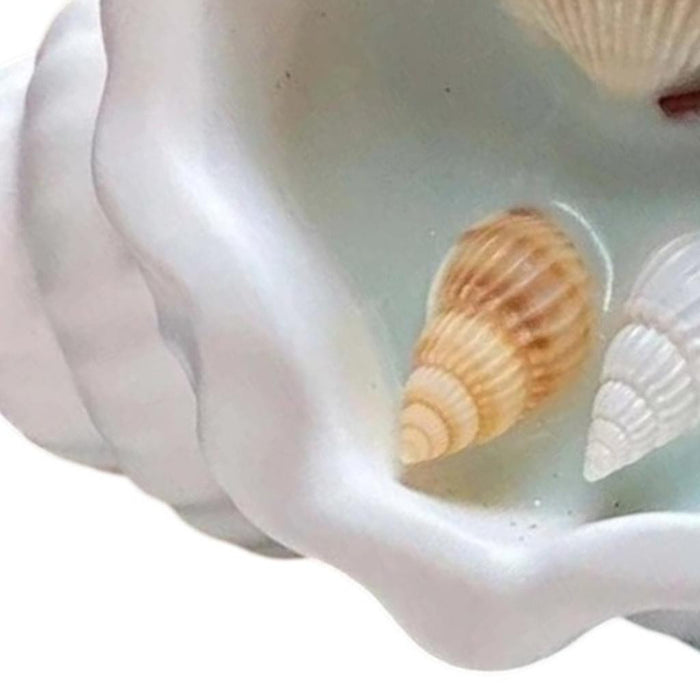 6" Light Blue High Tide Scented Candle In White Resin Novelty Holder With Shells