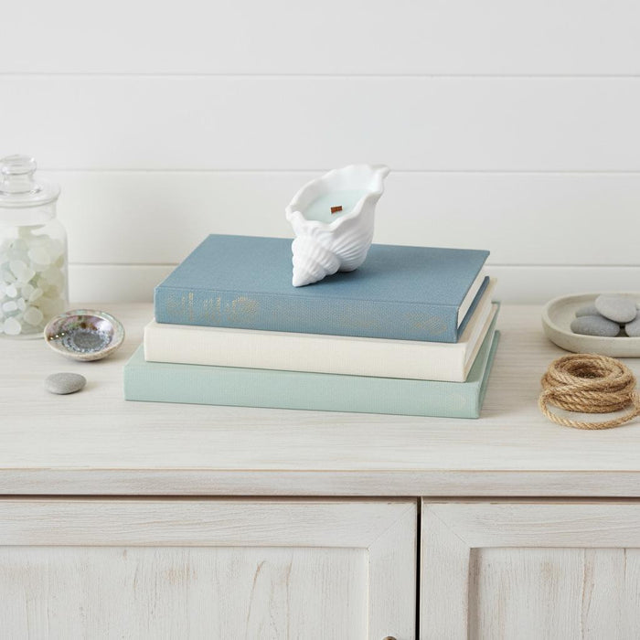 6" Light Blue High Tide Scented Soy Wax Candle In White Resin Novelty Holder