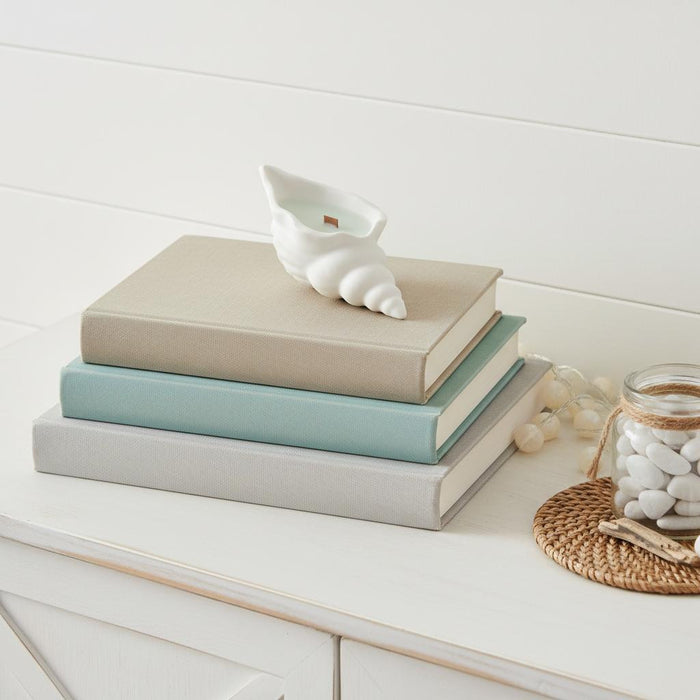 6" Light Blue High Tide Scented Soy Wax Candle In White Resin Novelty Holder
