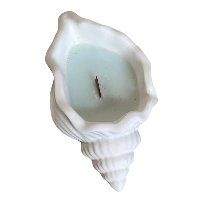 6" Light Blue High Tide Scented Soy Wax Candle In White Resin Novelty Holder