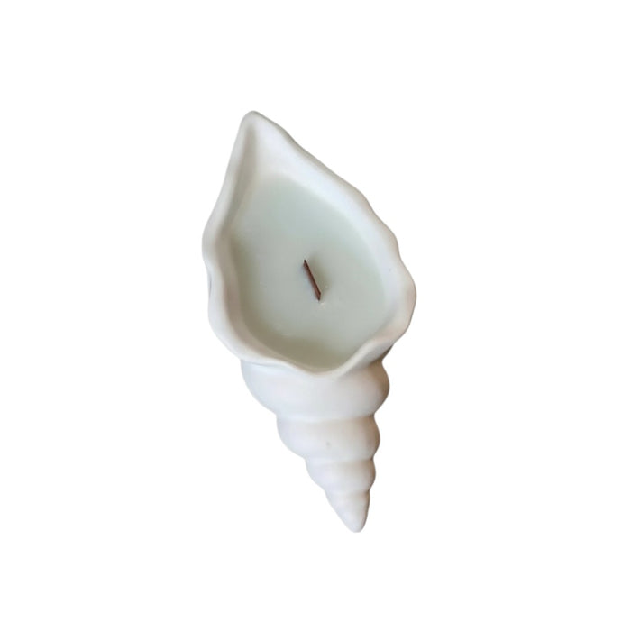 6" Light Blue Ocean Breeze Scented Soy Wax Candle In White Resin Novelty Holder