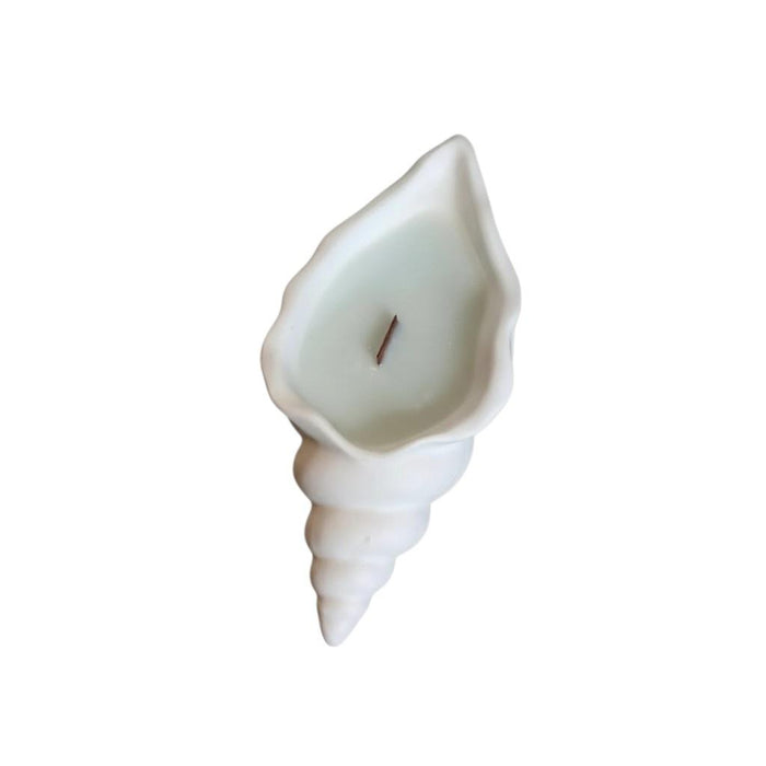 6" Light Blue Ocean Breeze Scented Soy Wax Candle In White Resin Novelty Holder