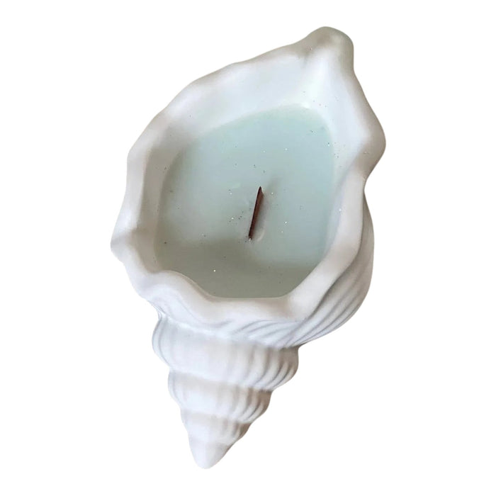 6" Light Blue Ocean Breeze Scented Soy Wax Candle In White Resin Novelty Holder