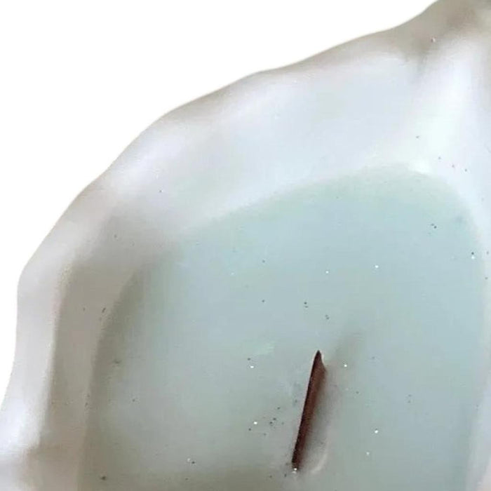 6" Light Blue Ocean Breeze Scented Soy Wax Candle In White Resin Novelty Holder