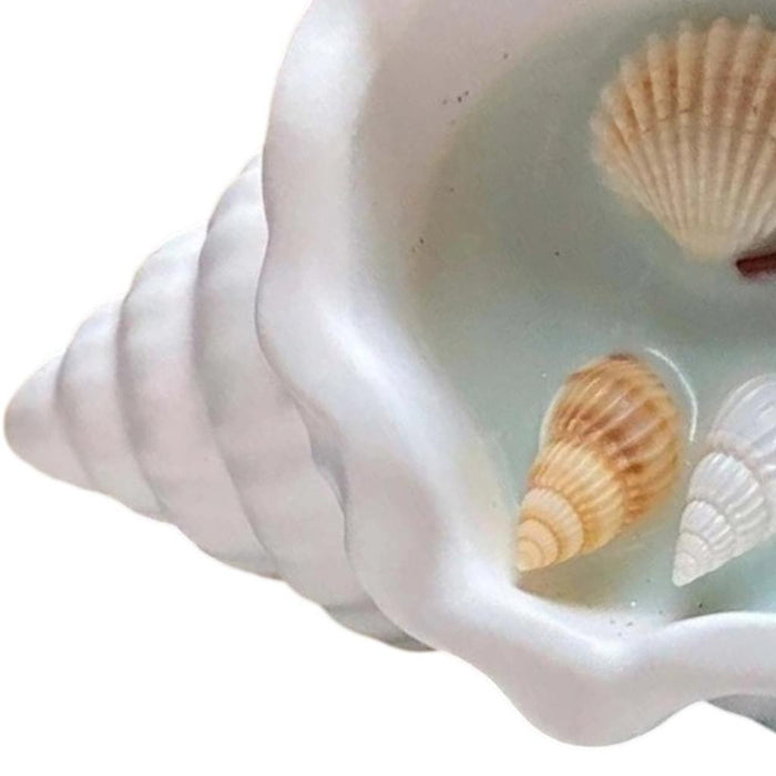 6" Light Blue Sea Salt And Orchid Scented Candle In White Resin Novelty Holder With Shells