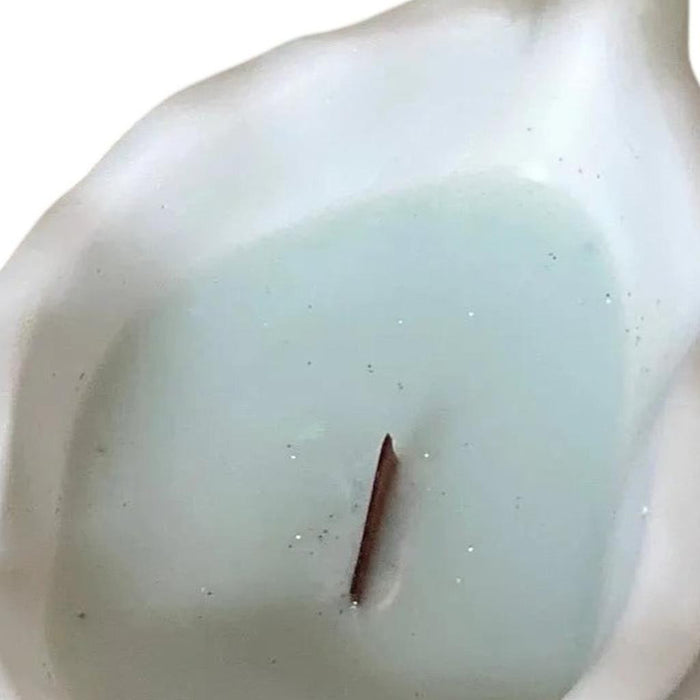6" Light Blue Sea Salt And Orchid Scented Soy Wax Candle In White Resin Novelty Holder