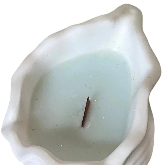 6" Light Blue Sea Salt And Orchid Scented Soy Wax Candle In White Resin Novelty Holder