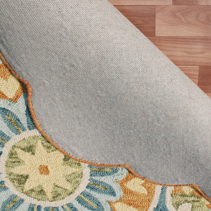 6' Orange and Blue Round Wool Floral Hand Tufted Area Rug