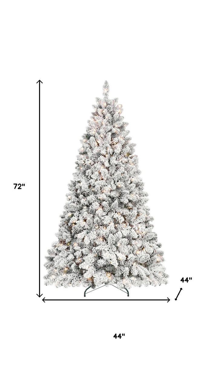 6' Pre Lit Full Flocked Spruce Christmas Tree
