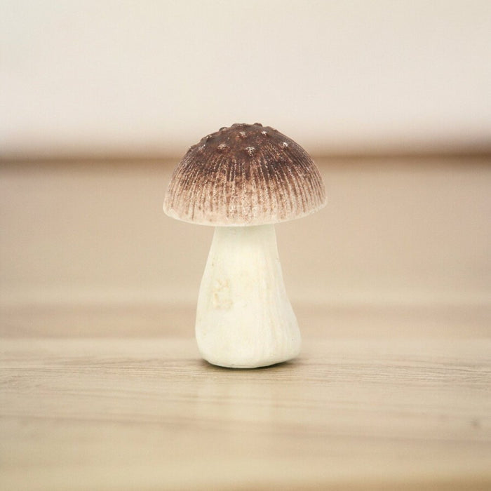 6" Red And Off White Cast Iron Mushroom Tabletop Sculpture