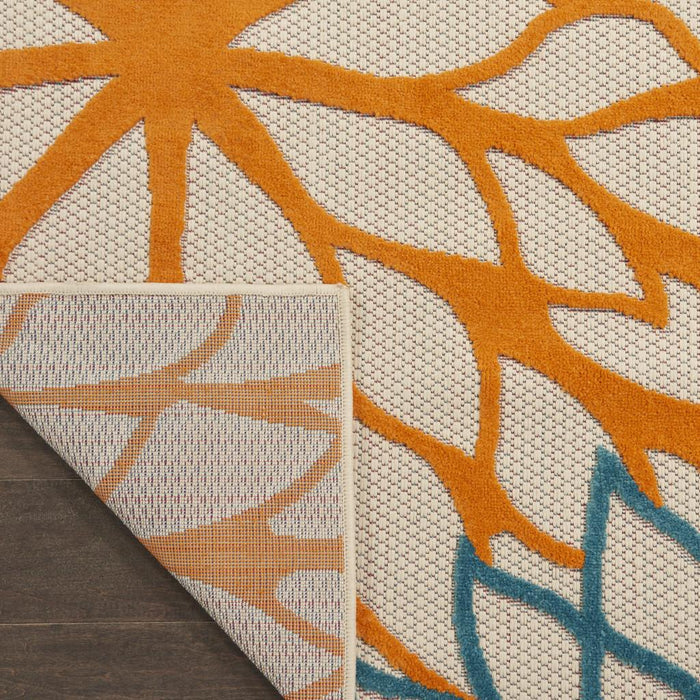6' Runner Ivory Blue and Orange Floral Indoor Outdoor Area Rug