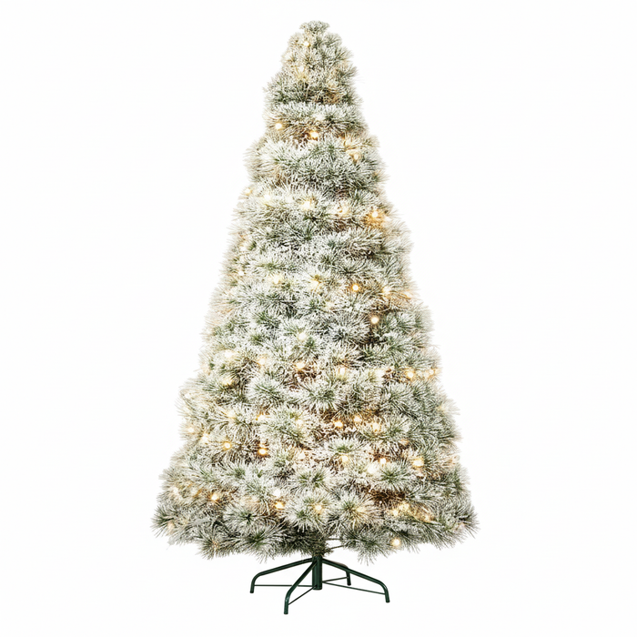 6' White Pre Lit Full Flocked Spruce Christmas Tree