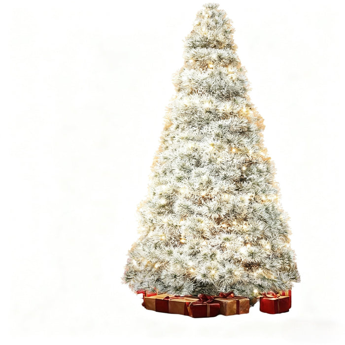 6' White Pre Lit Full Flocked Spruce Christmas Tree
