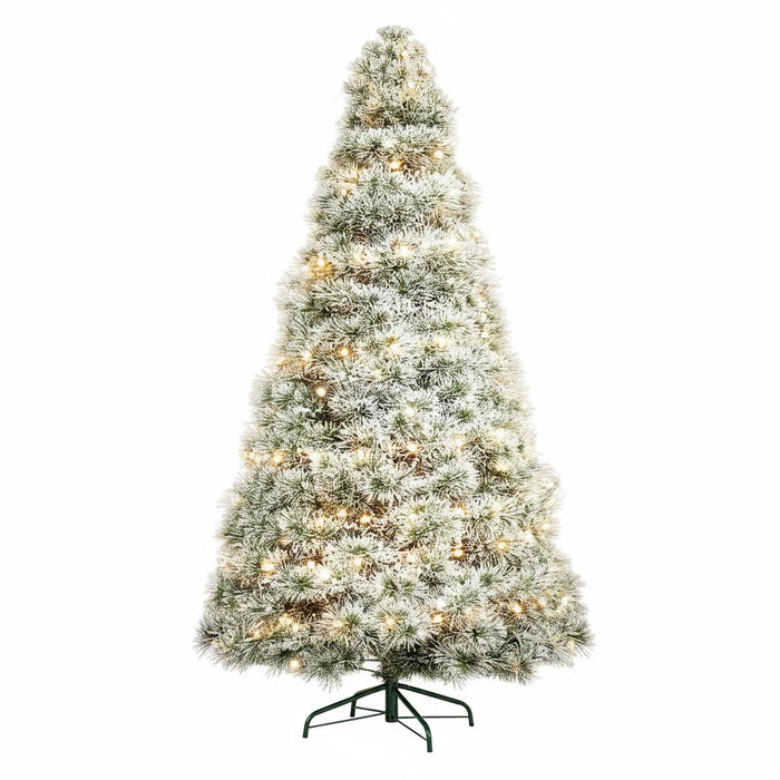 6' White Pre Lit Full Flocked Spruce Christmas Tree