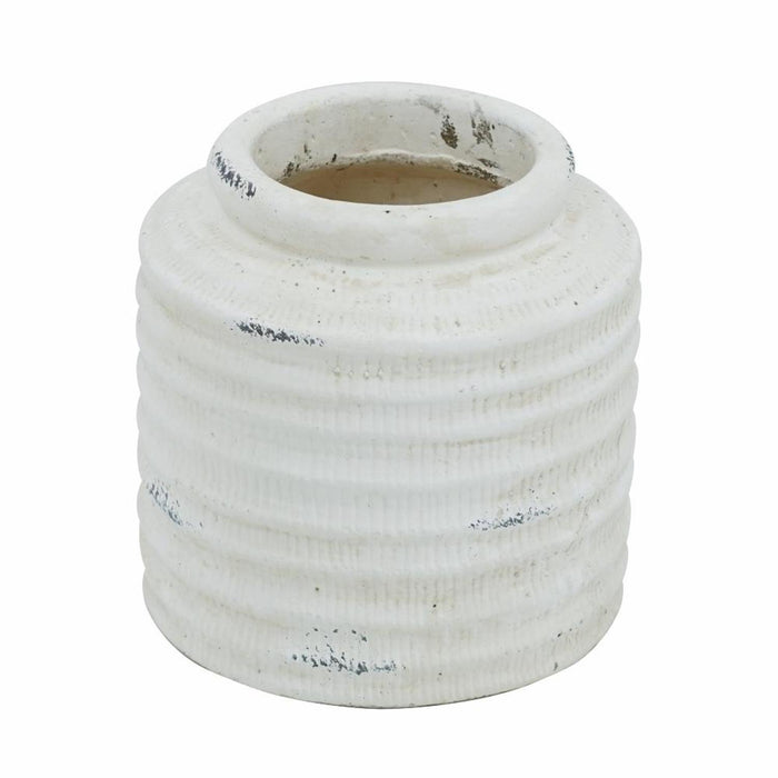 6" White Stoneware Round Jug Vase