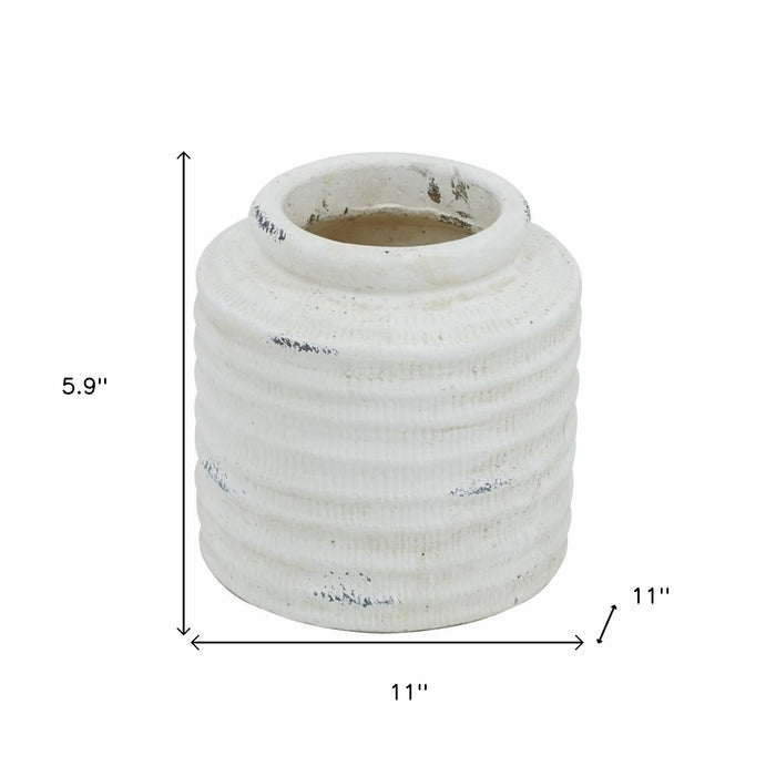 6" White Stoneware Round Jug Vase