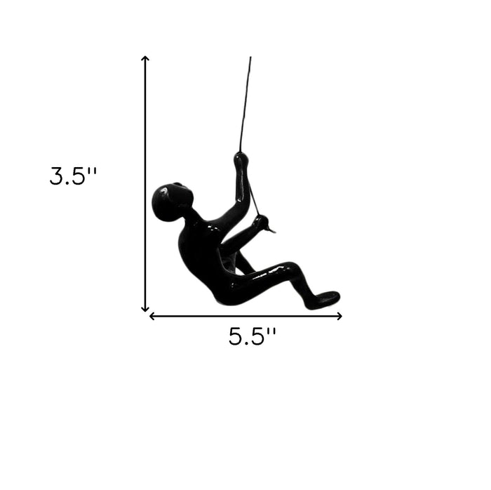 6" X 4" Black Resin Climbing Man Hanging Dimensional Sculpture