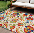 6' X 9' Green And Ivory Indoor Outdoor Area Rug