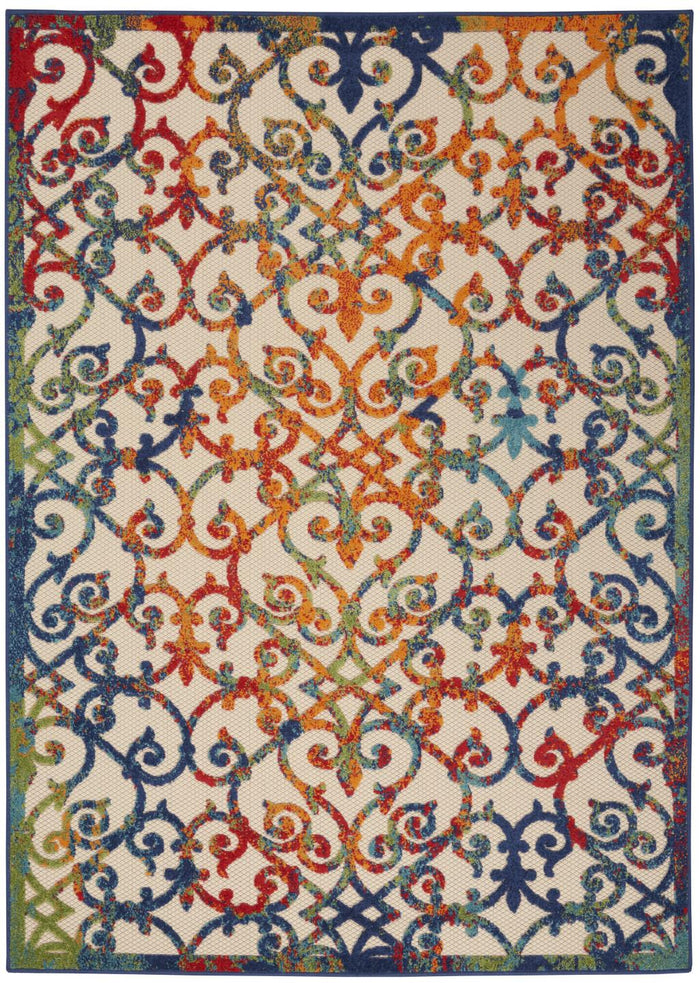 6' X 9' Ivory And Blue Indoor Outdoor Area Rug