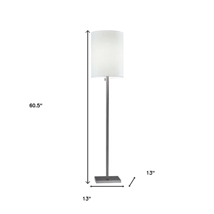 61" Silver Metal Floor Lamp With Fabric Shade