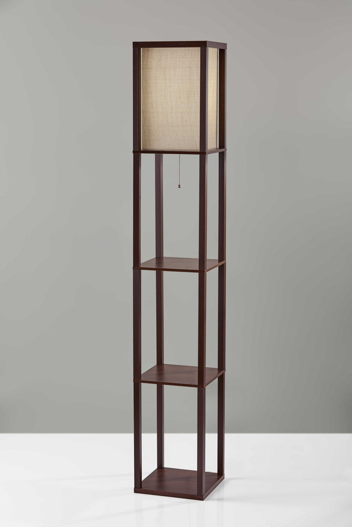 63" Brown Column Floor Lamp With Beige Fabric Square Shade