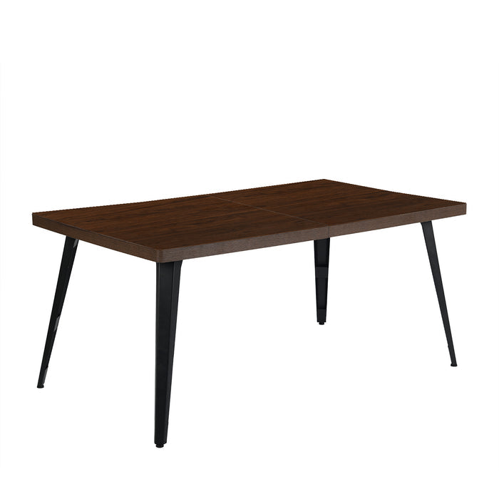 63" Dark Brown and Black Wood and Iron Dining Table
