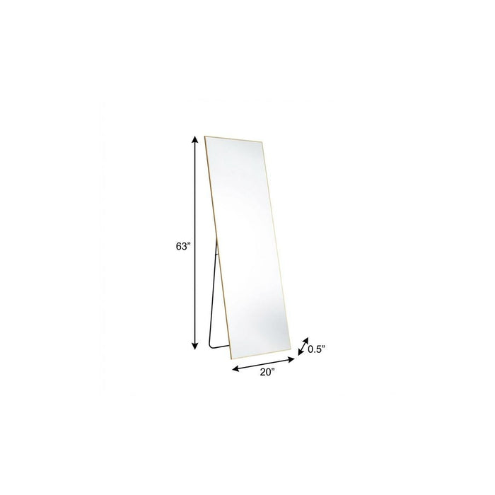 63" Gold Metal Wall Mounted Leaning And Freestanding Framed Standing Mirror