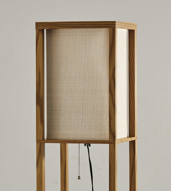63" Natural Solid Wood Column With Brown Fabric Shade