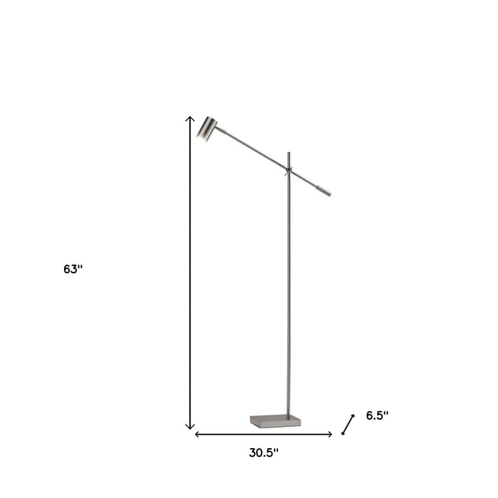 63" Silver LED Task Floor Lamp With Silver Metal Drum Shade