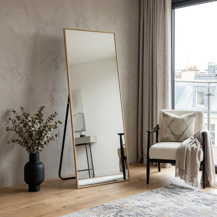 64" Gold Aluminum Freestanding And Wall Mounted Framed Full Length Mirror