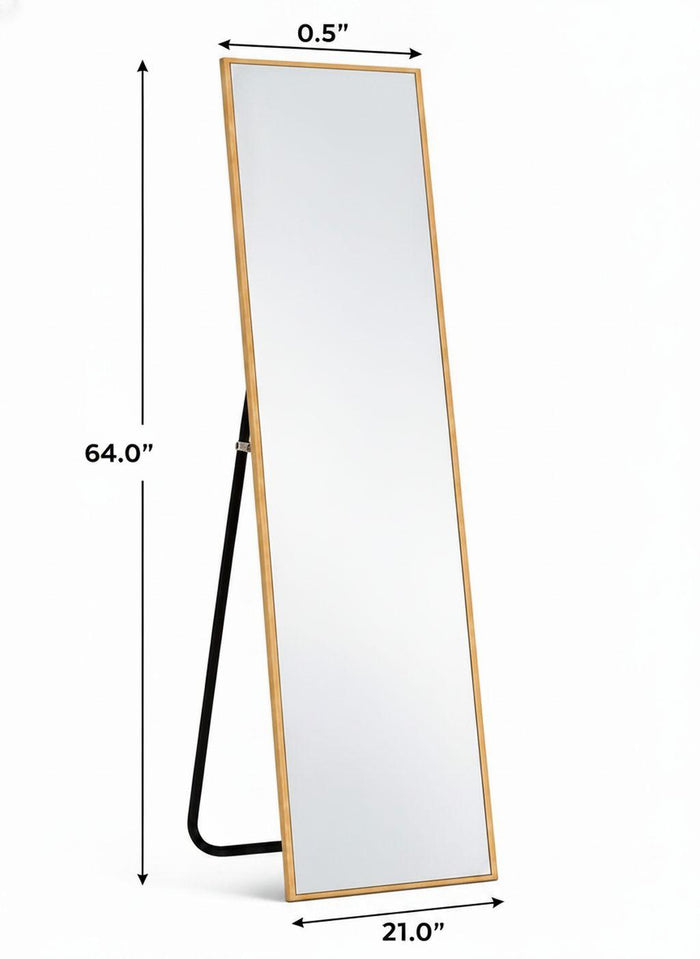 64" Gold Aluminum Freestanding And Wall Mounted Framed Full Length Mirror