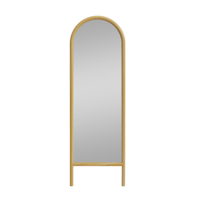 64" Natural Solid Wood Arch Leaning Framed Full Length Mirror