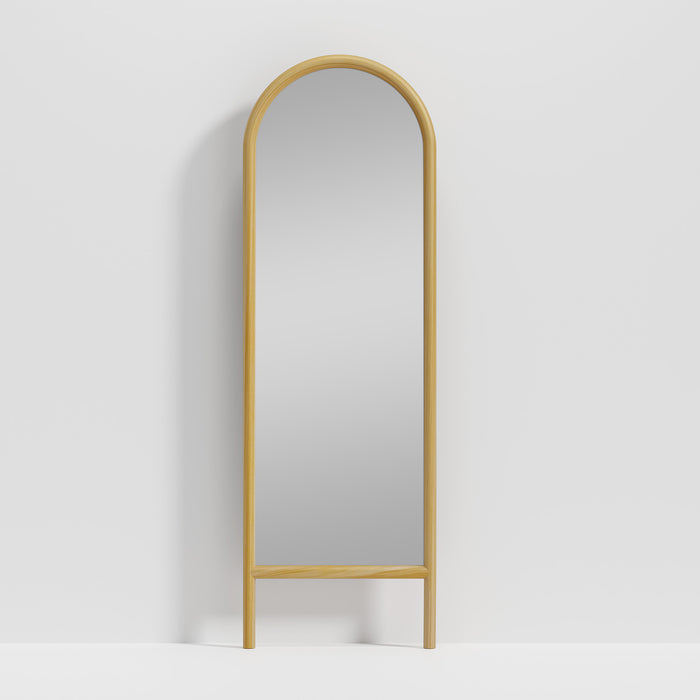 64" Natural Solid Wood Arch Leaning Framed Full Length Mirror