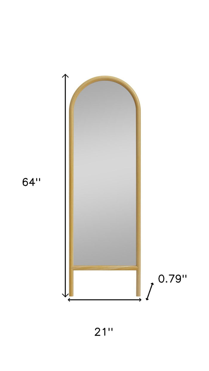 64" Natural Solid Wood Arch Leaning Framed Full Length Mirror
