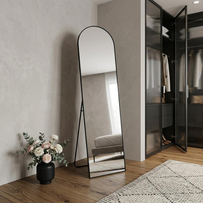 66" Black Aluminum Arch Freestanding And Wall Mounted Framed Full Length Mirror