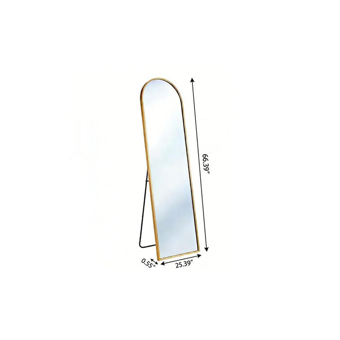 66" Gold Aluminum Arch Wall Mounted And Freestanding Framed Full Length Mirror