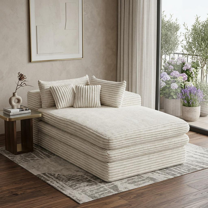 67" White Corduroy Right Hand Facing Chaise Lounge Chair
