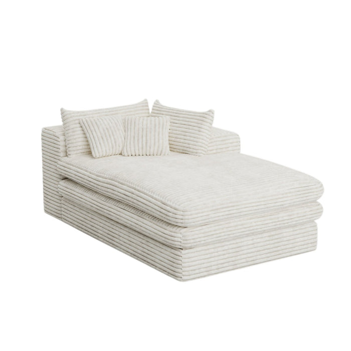 67" White Corduroy Right Hand Facing Chaise Lounge Chair
