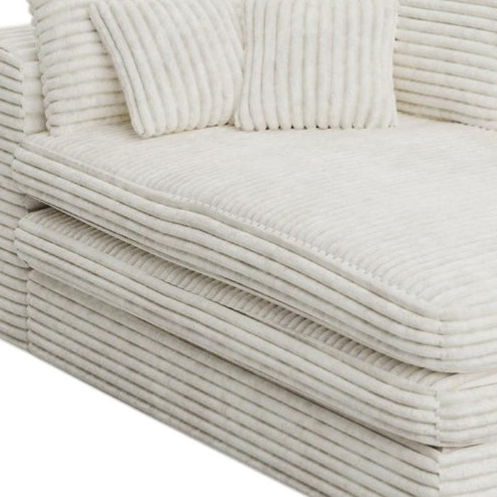 67" White Corduroy Right Hand Facing Chaise Lounge Chair